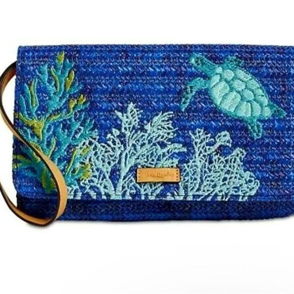 Vera Bradley*FREE POPSOCKET* Straw Beach Wristlet Classic Navy Reef Turtle - Picture 1 of 12
